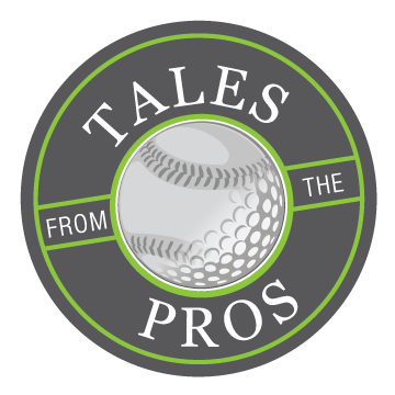 Tales From The Pros Logo. Baseball morphing into golf ball.